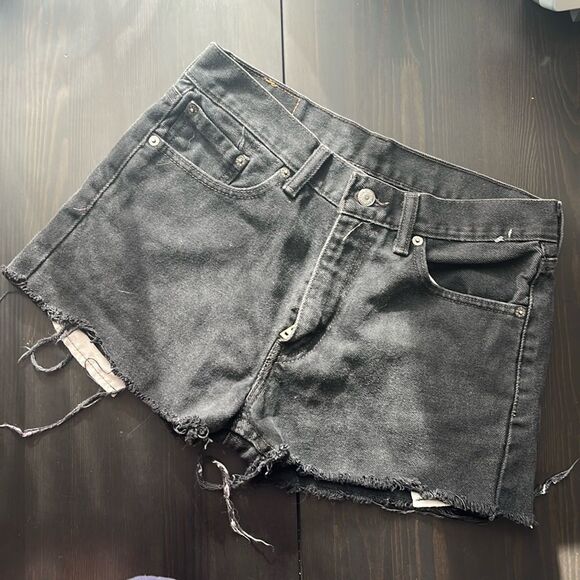 LEVIS 505 Classic Cutoff Black Denim Shorts 30 - Picture 1 of 2